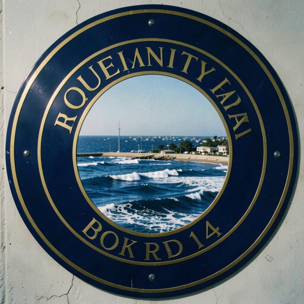 Seal of Queens Community Board 14, circular emblem in navy blue and gold, featuring the Rockaway shoreline and waves