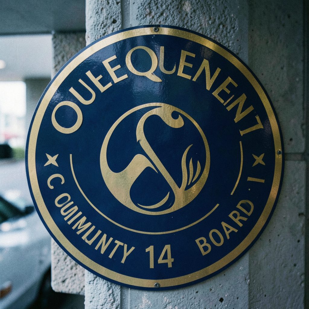 Seal of Queens Community Board 14, featuring a circular emblem in navy blue and gold