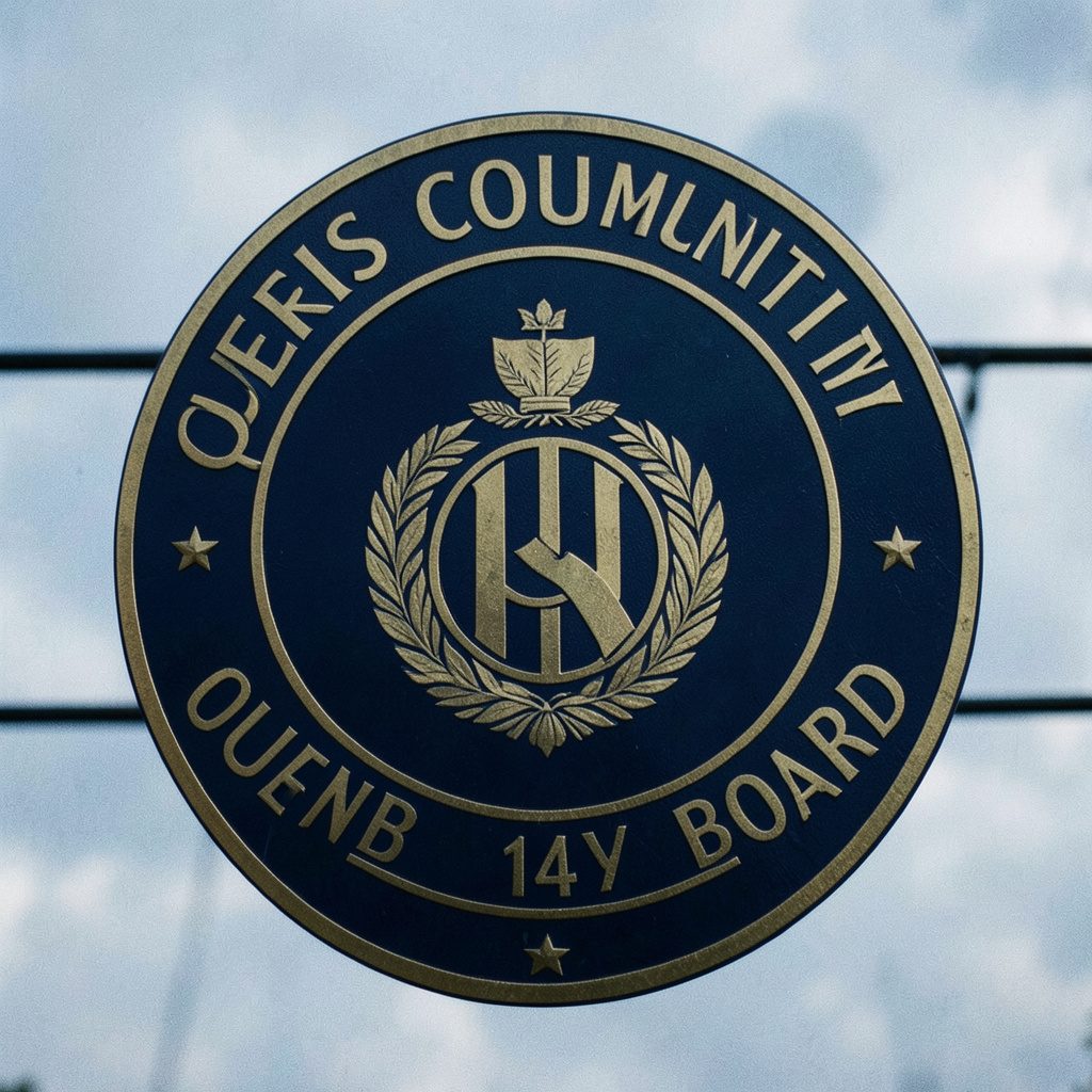 Seal of Queens Community Board 14, featuring deep navy blue and gold tones with a circular emblem design