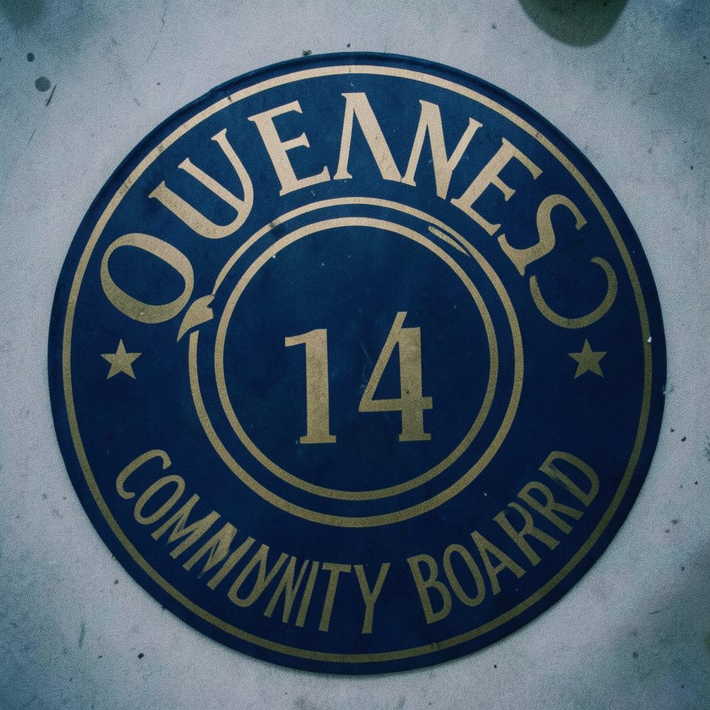 Seal of Queens Community Board 14 in navy blue and gold, featuring a circular emblem design